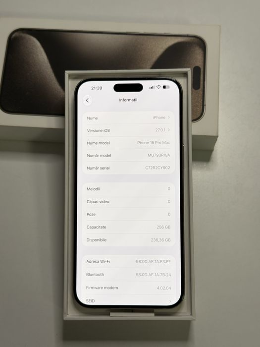 iPhone 15 Pro Max Natural Titanium 91% 256 full box !