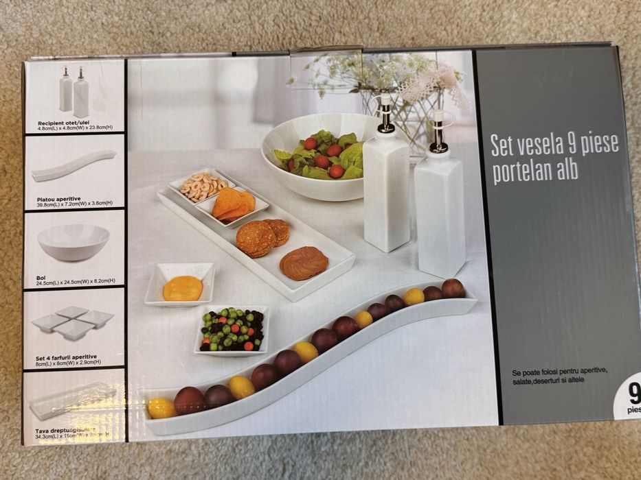 Set vesela 9 piese portelan alb