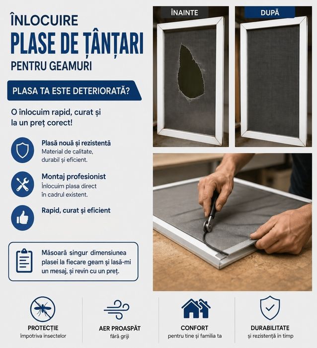 Înlocuiesc plasa de țânțari pe rama existentă – Rapid și la preț avantajos!