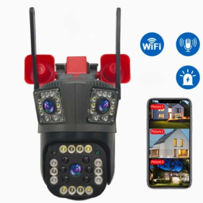 Camera Supraveghere Tripla WIFI Exterior zoom Rotire  Alarma