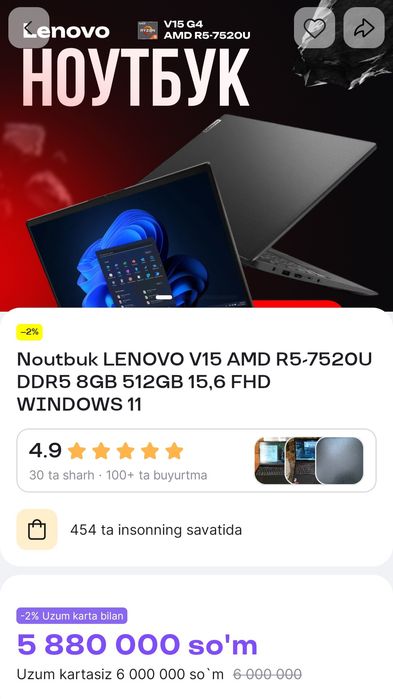 Noutbuk olingqniga 1 oy boldi holati alo ishlatilmasdan yotibdi yengi