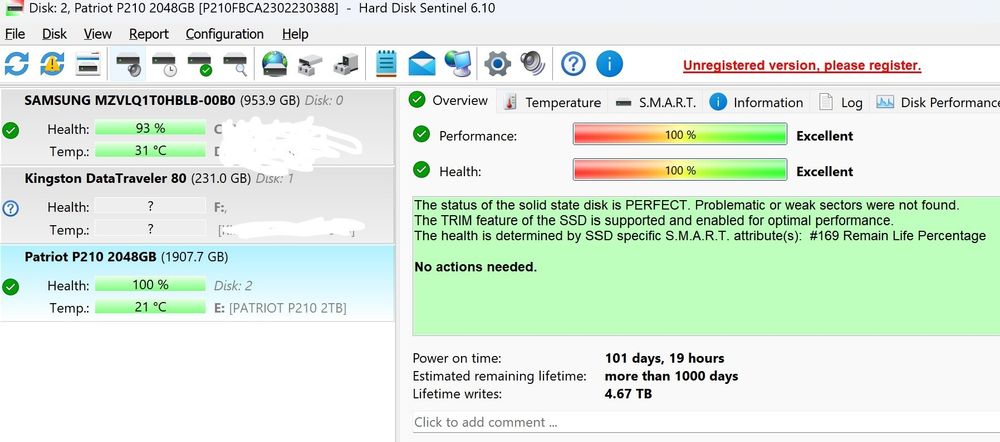 SSD Sata 3 Patriot P210 2048GB. 2.5 100% Life 2TB