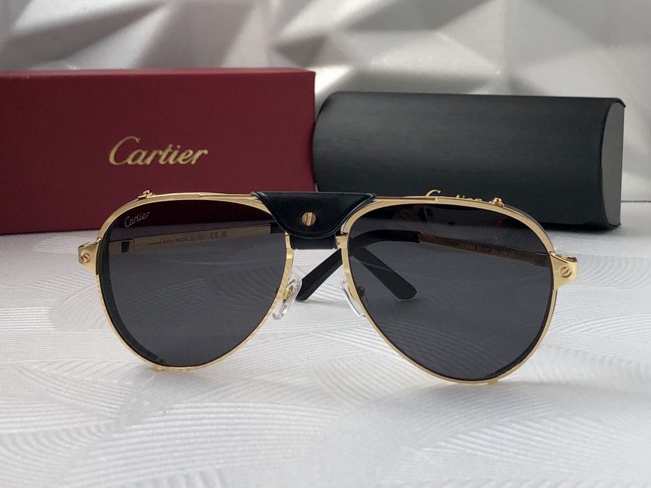 Мъжки слънчеви очила авиатор с кожа 3 цвята златни сребърни