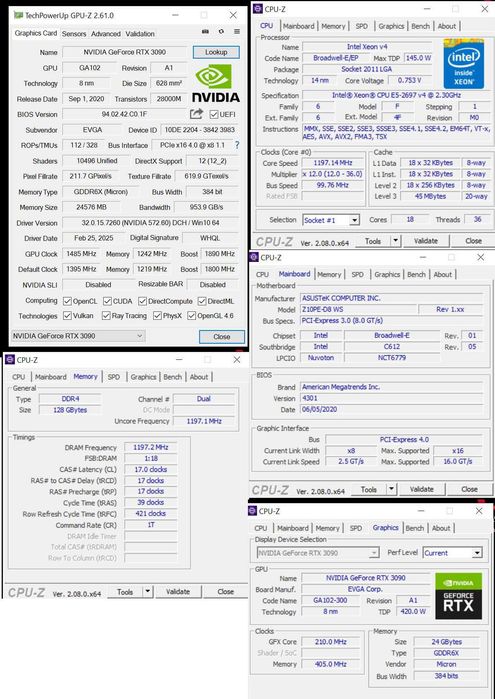 Workstation RTX 3090 Asus Z10-PE D8 WS  XEON E5 2697V4 DDR4 2666 128GB