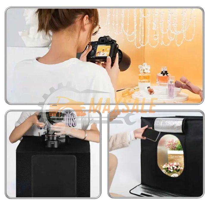 Фото кутия 60см за фотография с осветление, 5 фона, захранване чанта