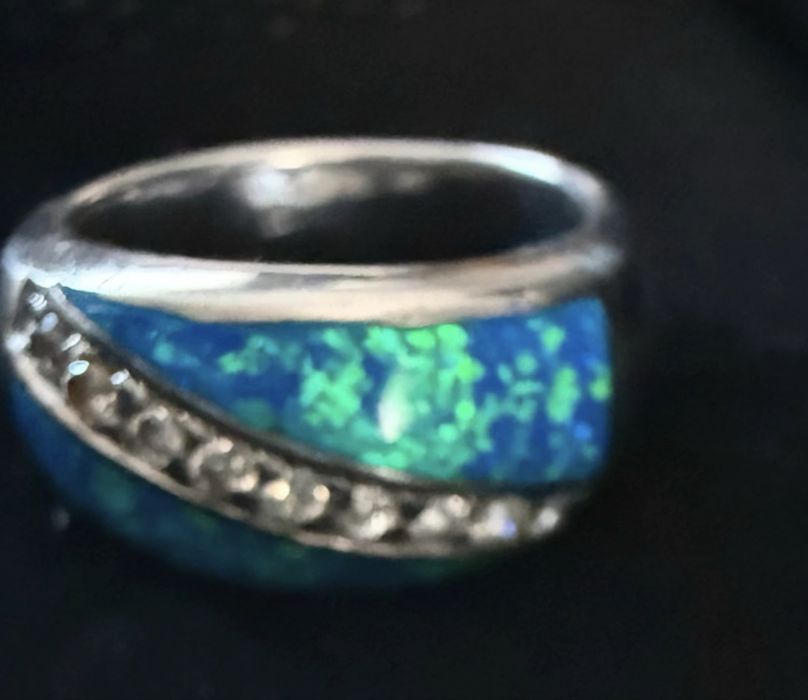 Inel argint 925 cu inlay de opal cu zirconiu