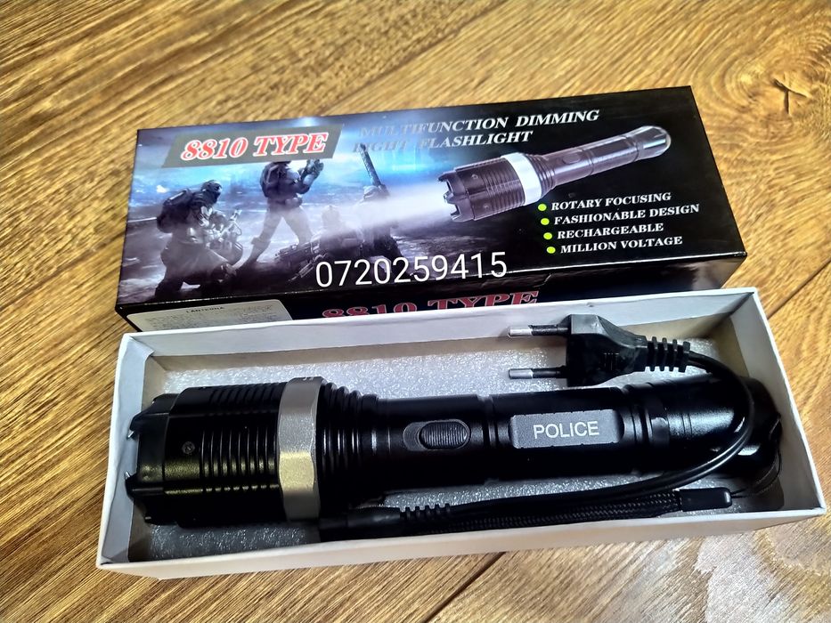 Lanterna LED HY-8810 Police cu electrosoc pentru autoaparare, 10.000 Kv