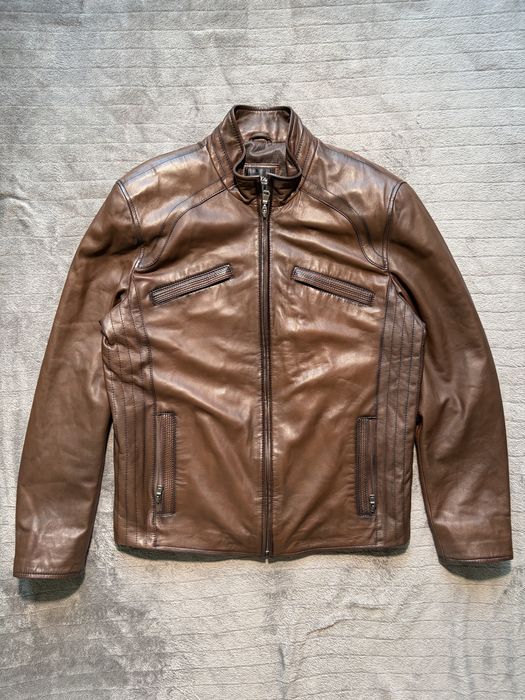 Geaca piele maro caffe racer, piele veritabila lejera-usoara