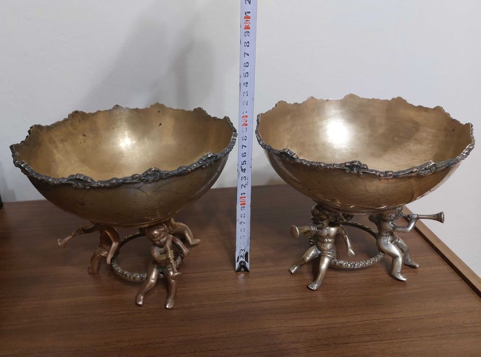 Фруктовница Чаша трубачи. Конфетница Путти с трубами. Латунь бронза