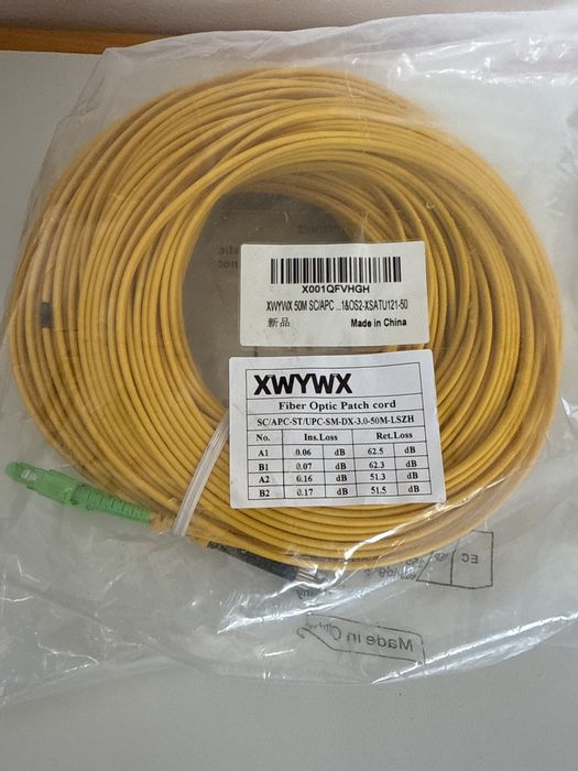 Cablu fibra optica 50 metri SC LC ST FC  - SM-DX-3.0-LSZH patchcord