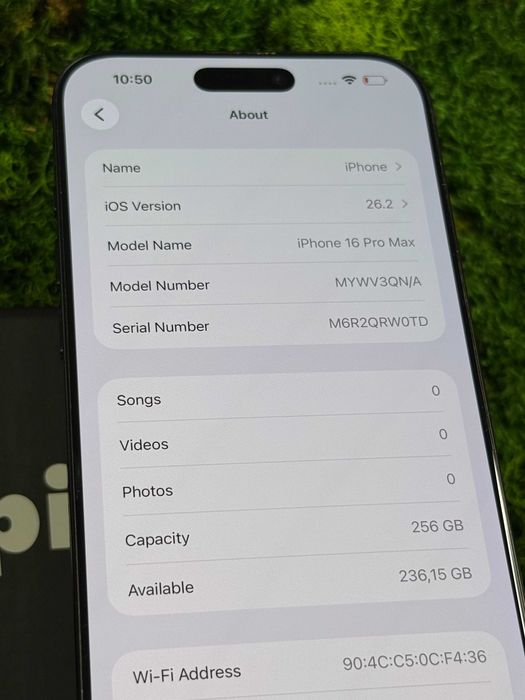 iPhone 16 Pro Max, Black Titanium, 256 GB, 93% Baterie #8039