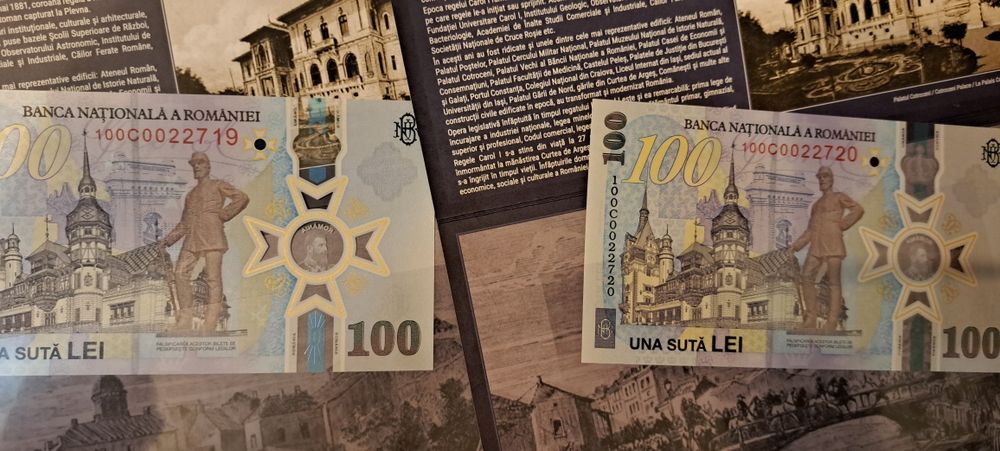 Bancnota 100 lei Carol 1 + pliant BNR