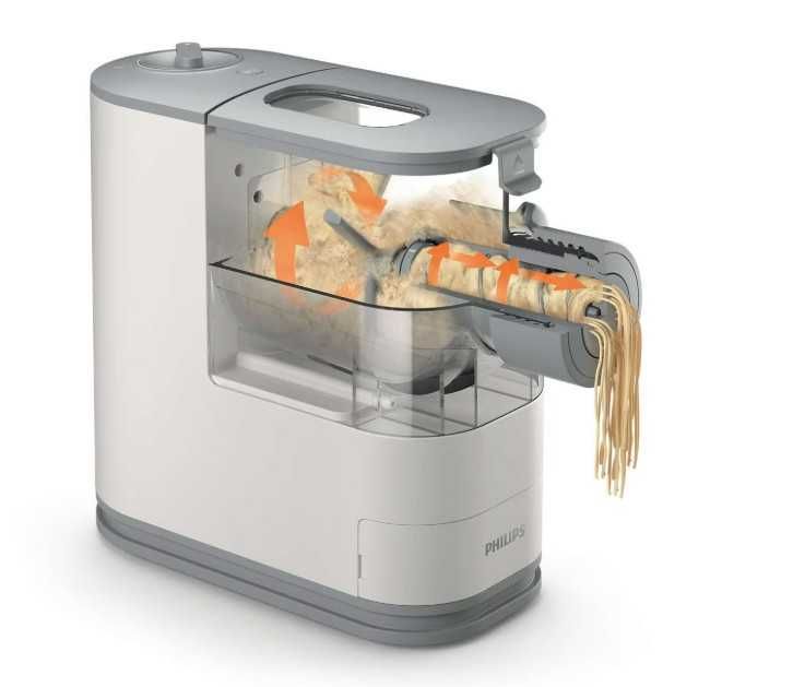Masina de paste si taitei Philips Viva Collection HR2345/19, 150W, 4 discuri de modelare, complet automat, Alb