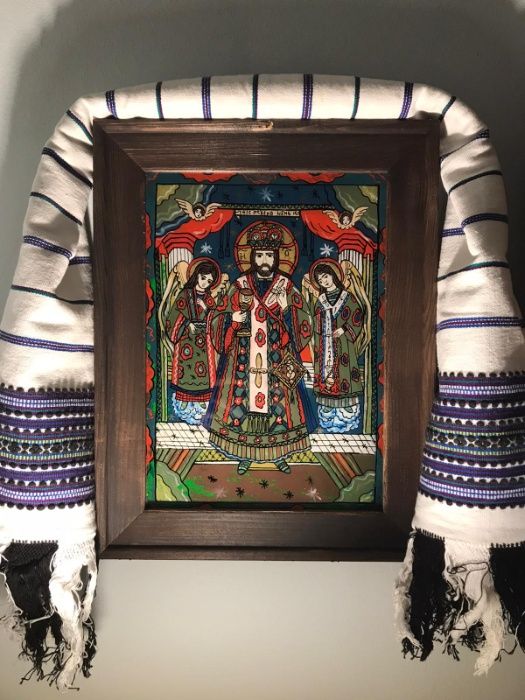 Icoană pictată pe sticlă-Iisus Hristos Împărat și Mare Arhiereu