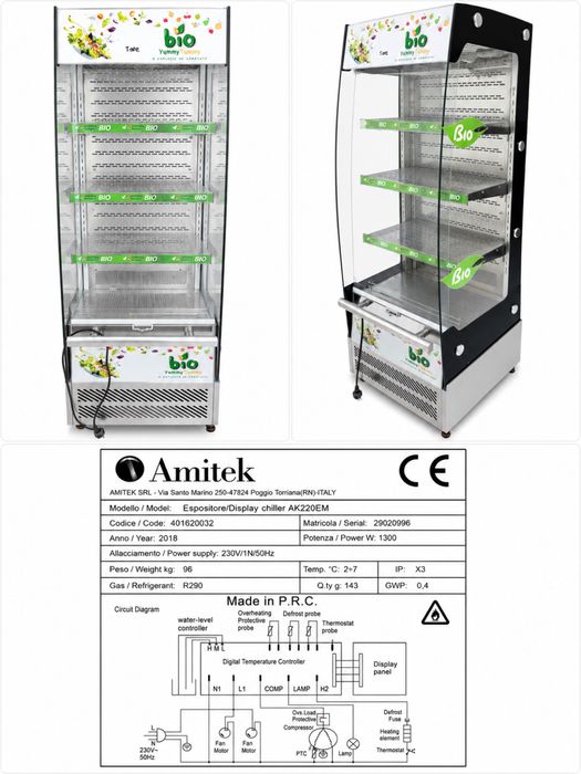Vitrină frigorifică deschisă 495x670x1740h mm, Amitek AK220EM Italia perdea