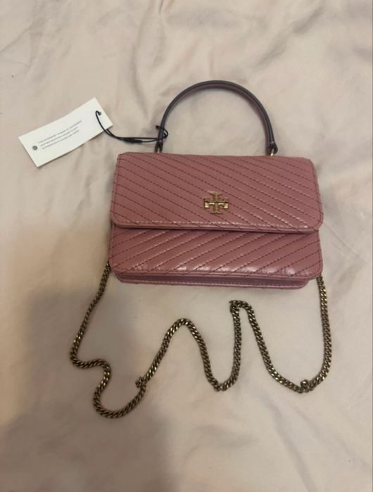 Tory Burch pink magnolia quilted handle bag