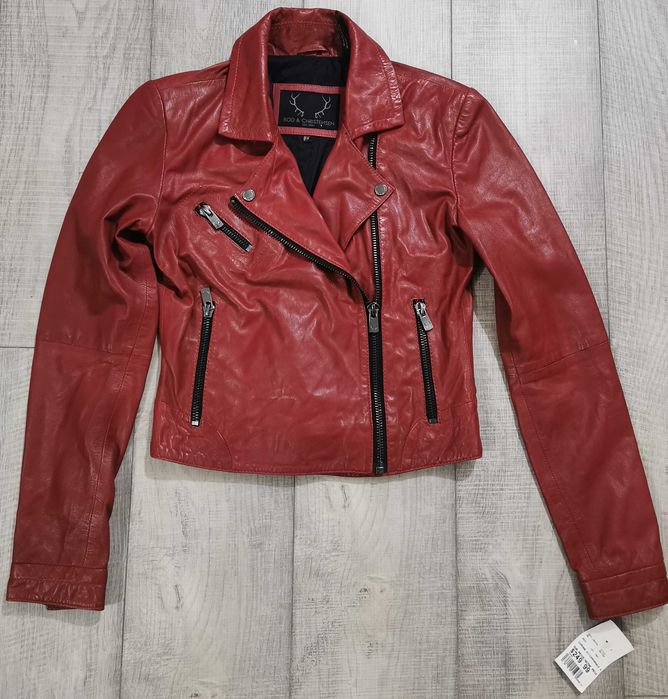 Geaca de dama din piele Bod & Christensen Biker Red Leather marimea S