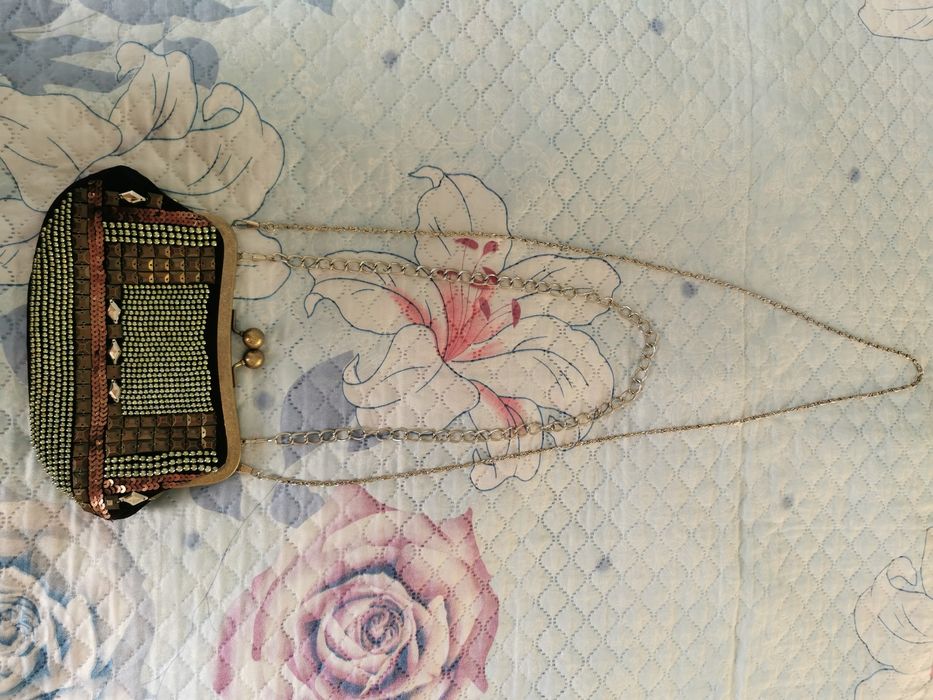 Малка черна Чанта клъч с пайети и камъни