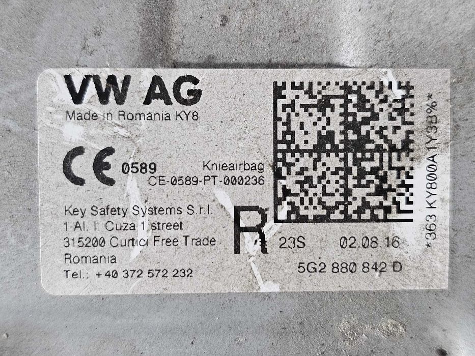 Airbag genunchi șofer Skoda Octavia 3 5E 2016 2.0 TDI 110kW Cod OEM: 5G2880842D (5E3)
