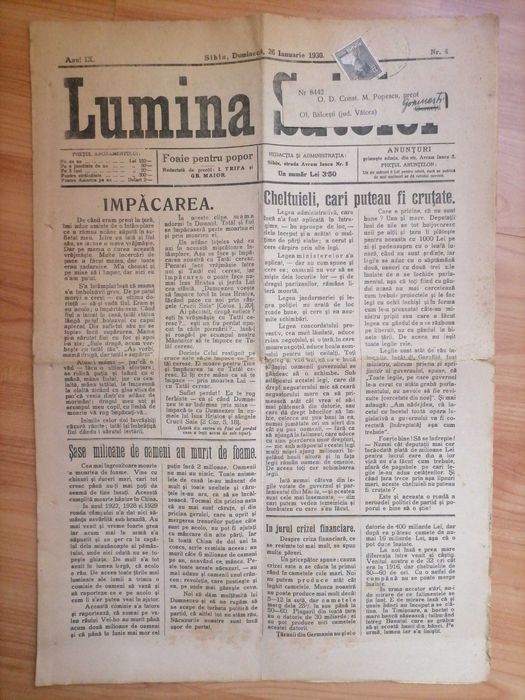 Ziar vechi colectie Lumina Satelor, Oastea Domnului 1930 Iosif Trifa
