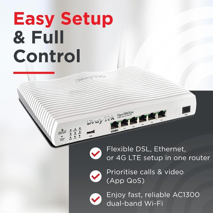 Router 4G (sim) cu VPN. Vigor 2865LAC DrayTek. Wi-Fi 5. Home office