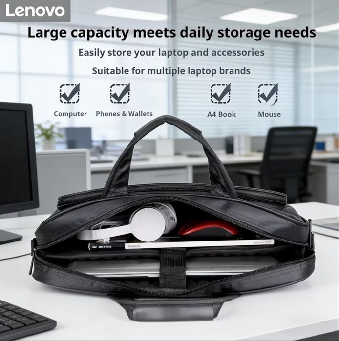 Мъжка платнена, офис бизнес чанта Lenovo - и за лаптоп