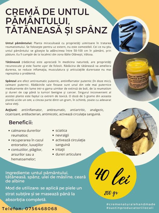 Crema Untul Pamantului 200G (crema dureri, spate, picioare, maini)