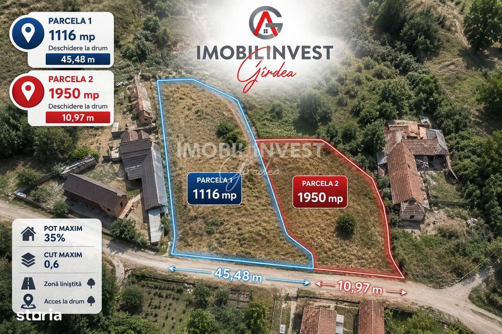 Teren pentru constructie casa P+E+M, 2 parcele, Pianu de Sus