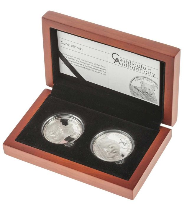 СРЕБРО 2X1 OZ 2023 Острови КУК - бебе тюлен и беб тигър