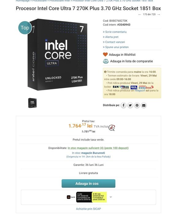 Kit Core Ultra 7 270K Plus cu Z890 si 32GB DDR5-6000 - piese noi!
