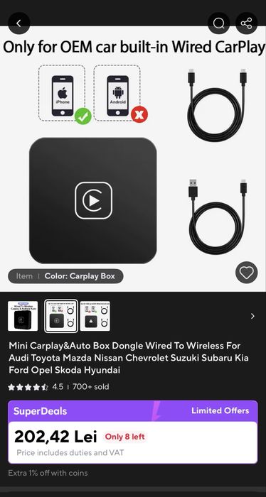 iPhone Carplay Wireless Adaptor fara fir pentru masina Mini Receiver auto Apple Waze Google Maps