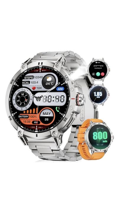 Смарт-часы Lige Military EF11-B Montre 55 мм серебристый