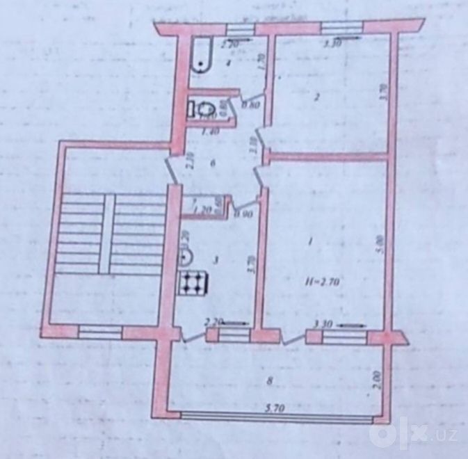 Чирчик ш. 8 микрорайон Чинара кирпичный 77-серия дом 2/2/4 60 м²