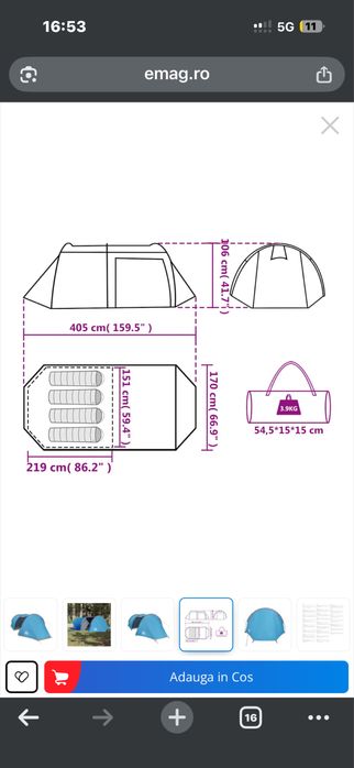 Cort de camping pemtru 4 persoane vidaXL