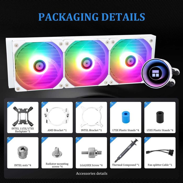 Cooler CPU Lichid Thermalright Frozen Notte 360 ​​White ARGB AMD Intel