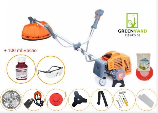 Моторен Тример за трева с разглобяем прът GREENYARD BC52, 52 куб.см +масло,самар,циркуляр,очила