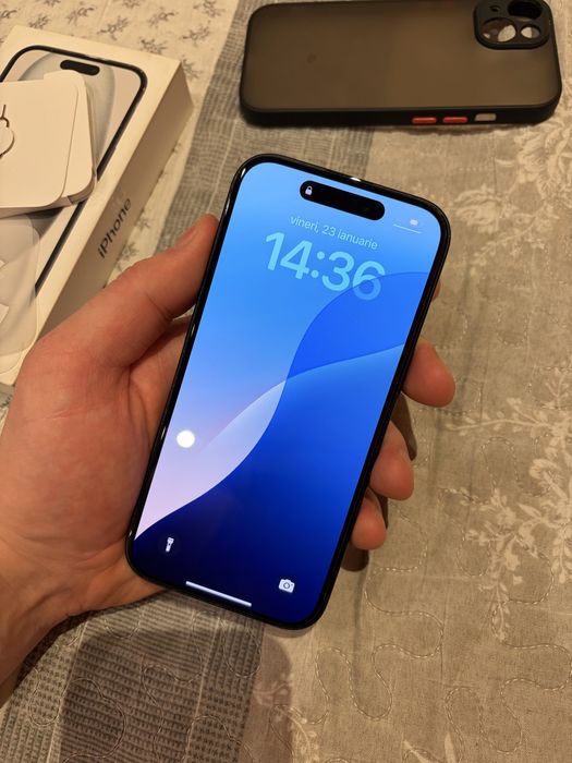 Iphone 15 Full Box 128 gb Black cu folie de sticla + husa