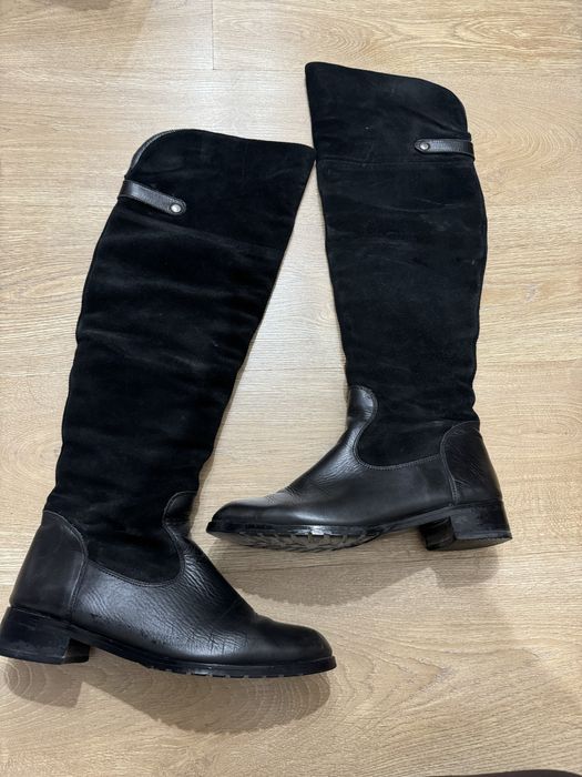 Дамски черни ботуши естествена кожа+велур