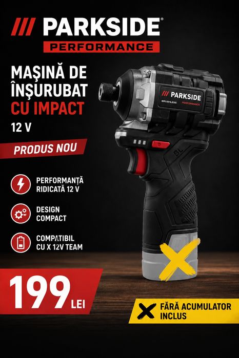 Mașină de înșurubat cu impact parkside performance 12v