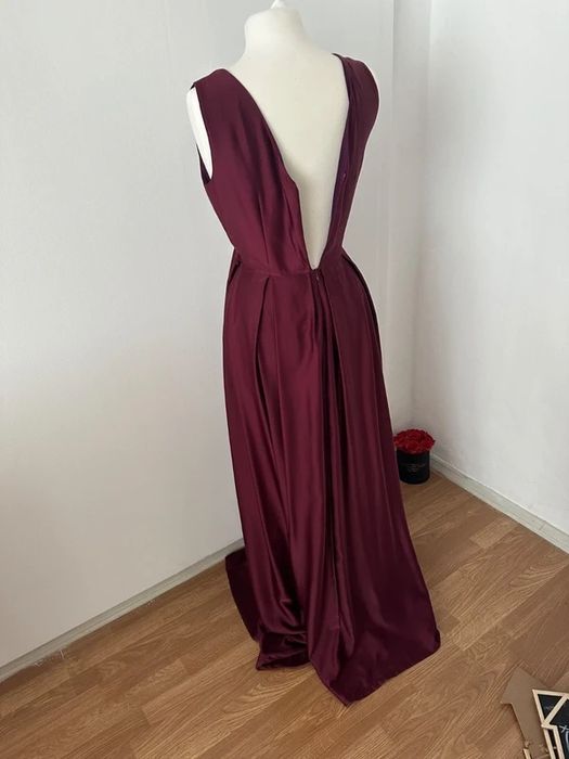 Made in Italy Rochie lungă maxi cu pliuri burgundi pruna
