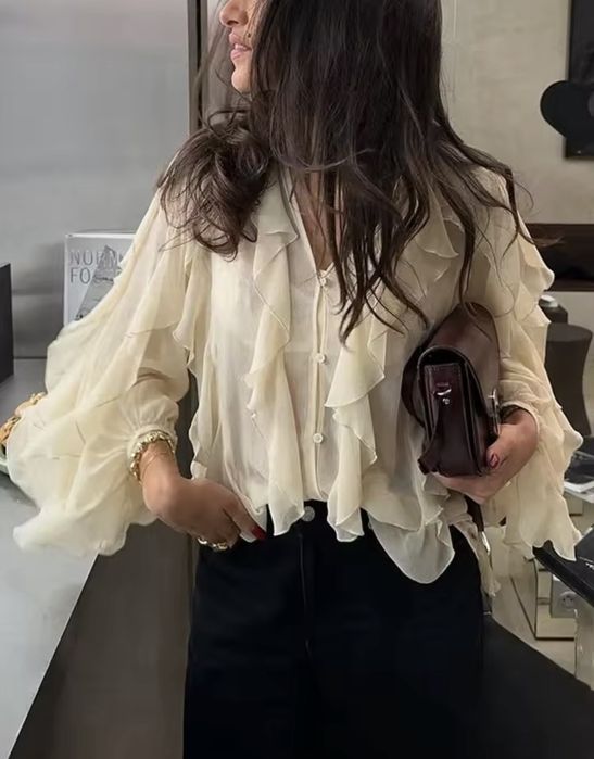 Риза с воали бежова