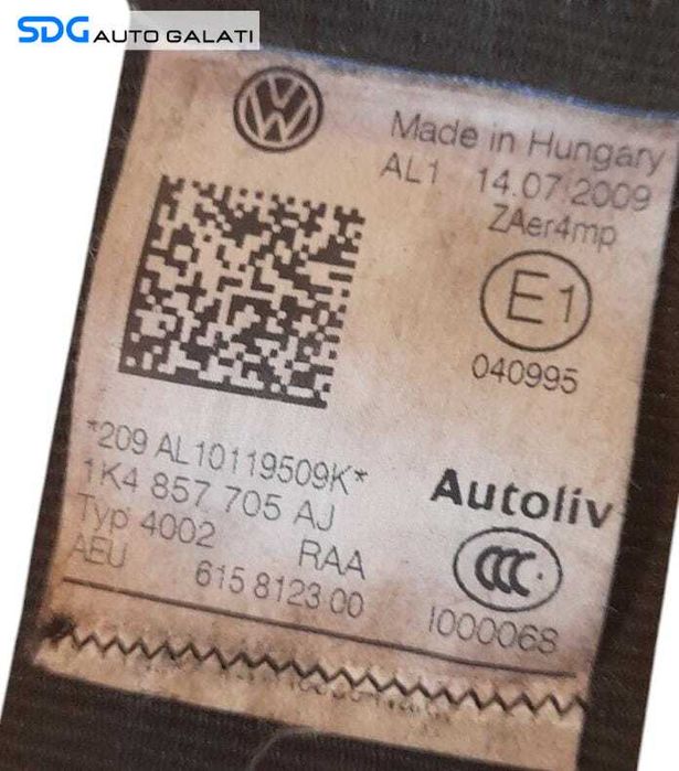 Centura Siguranta Stanga Fata Sofer Volkswagen Golf 6 2008 - 2013 Cod 1K4857705AJ [N1319]