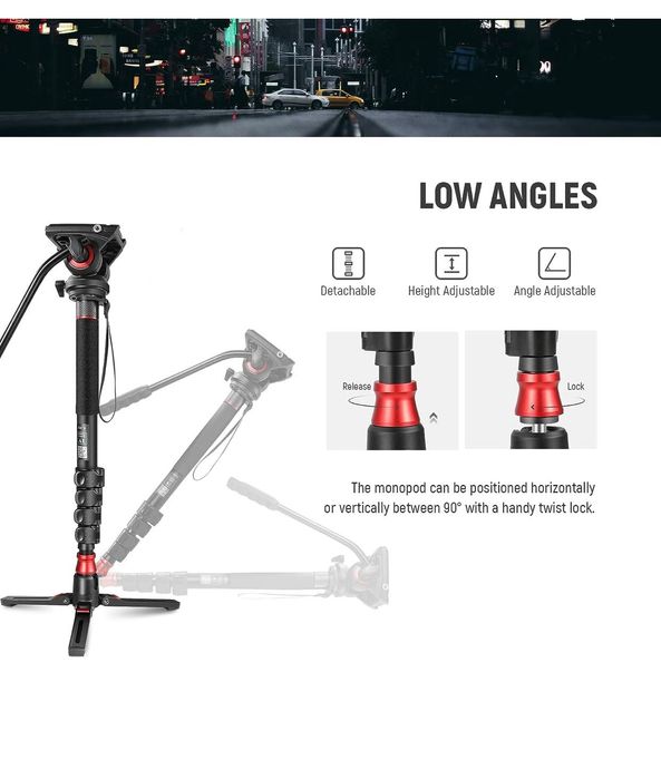 Проф. Монопод. 6КГ. Флуидна глава. Фото. Видео. Камера. Neewer