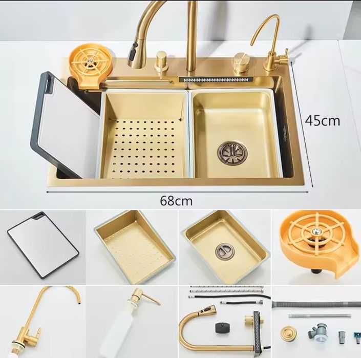 Черна  и златиста  мивки комплект+ смесител