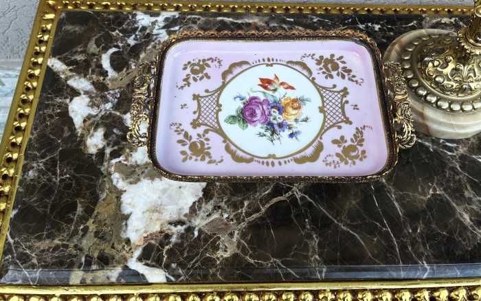 Superb centru de masa-Limoges-alama aurita-dublu marcaj-Franta