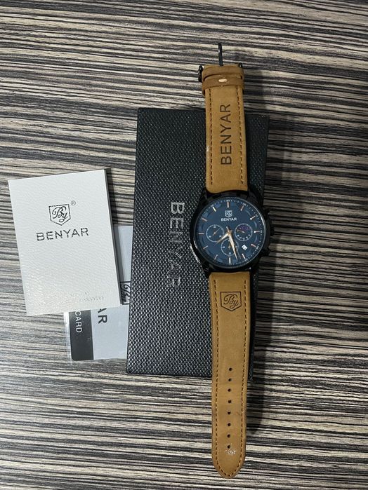 Ceas Bărbați BENYAR Cronograf – Nou, Curea Piele Maro, Design Elegant