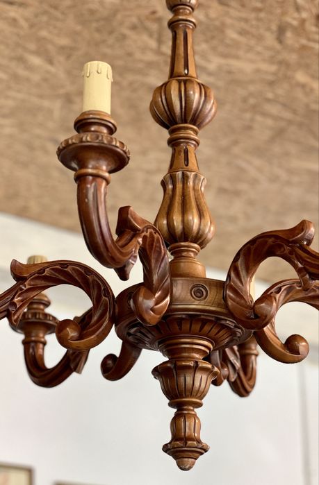 Candelabru clasic din lemn sculptat, 6 brațe
