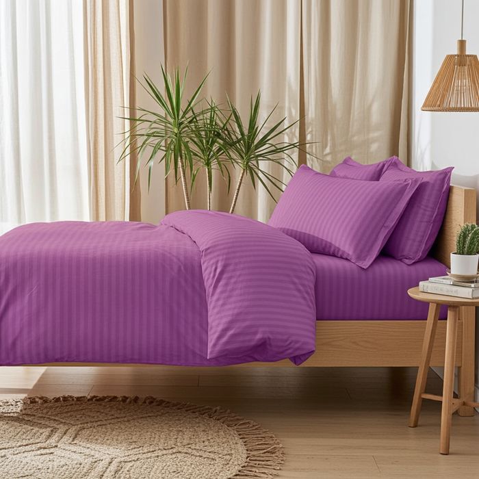 Lenjerie Damasc Dominicana Dx016, Damasc, 4 Piese, Cu Elastic, Lila