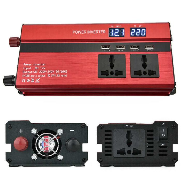 Invertor 12-220v 1600w varf 3000w afisaj 3 prize 4 usb