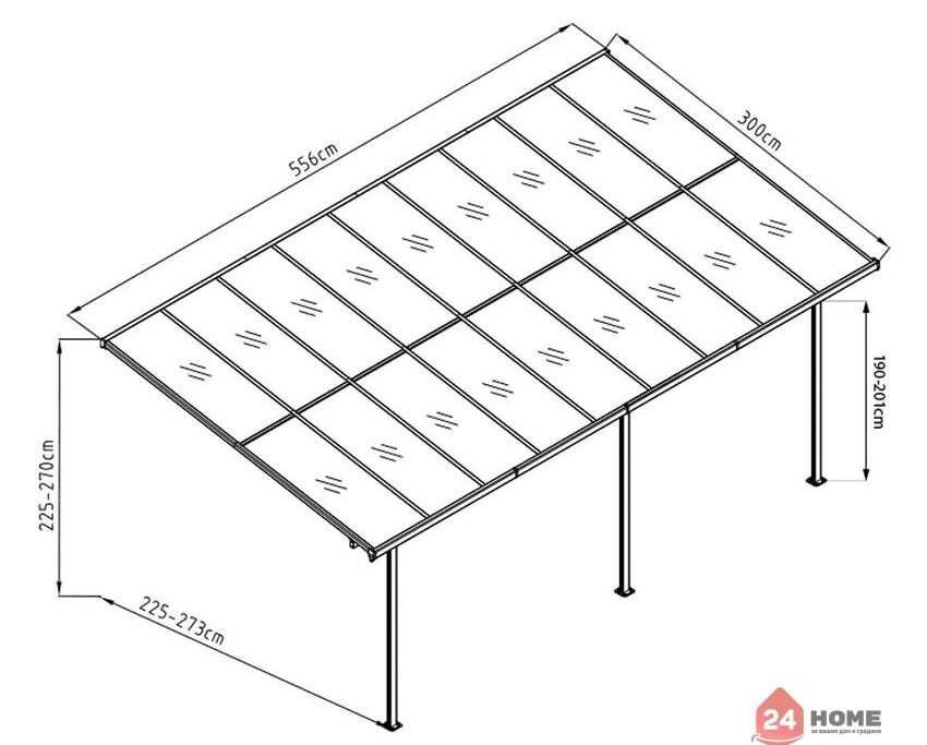 Алуминиев навес за тераса/веранда Westmann антрацит 313x300 cm, 9 кв м